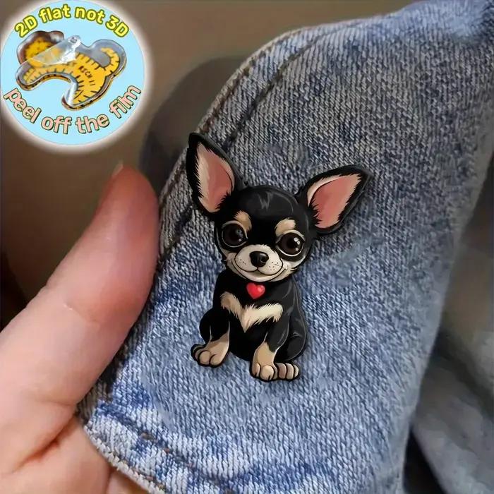 Broche 2D Chihuahua Chiot avec Collier Cœur