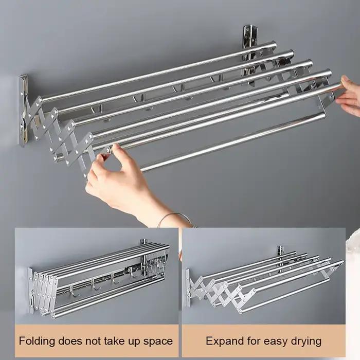 Étendoir à vêtements support de séchage mural polyvalent pliable cintre d'organisation extensible rétractable salle de bain porte-linge