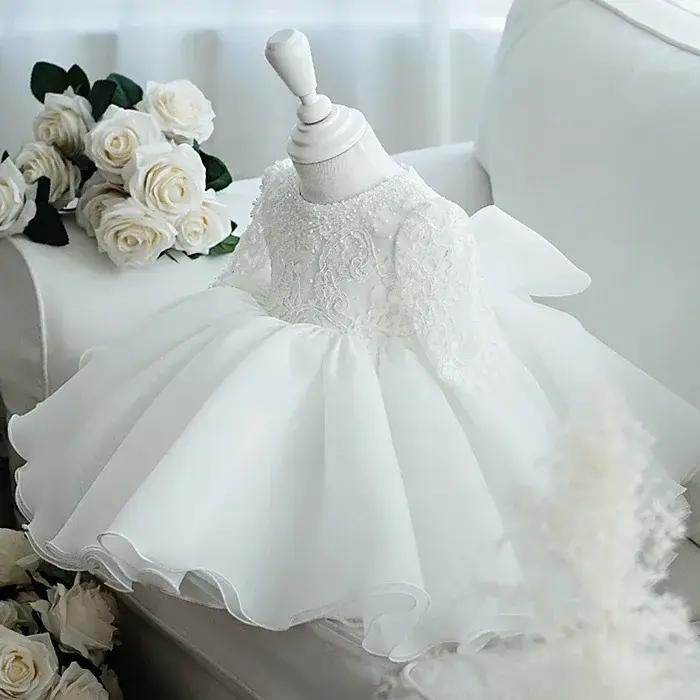 Robe blanche à sequins pour bébé fille