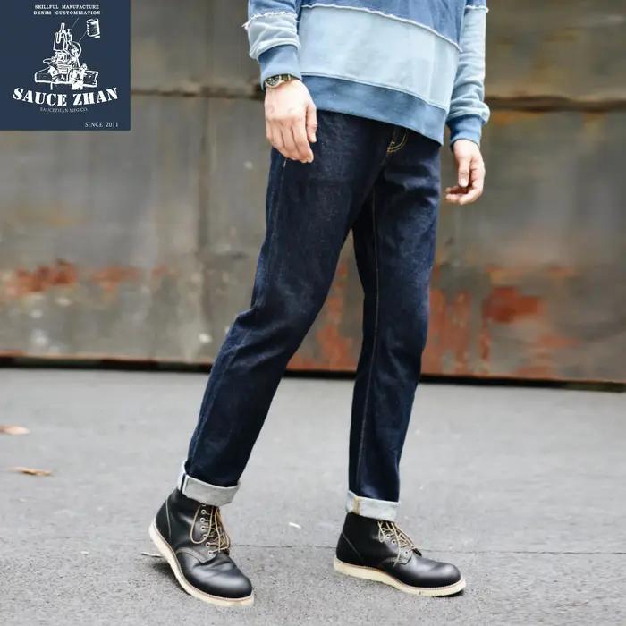 Saucezhan – jean à lisière pour hommes, 314XX, Denim, sanforisé, Indigo et noir, fermeture éclair, c