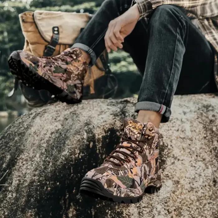 Bottes de camouflage montantes pour hommes résistantes à l'usure et respirantes pour la chasse et la randonnée en plein air