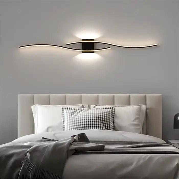 Moderne LED bande applique Double courbe télécommande lumière chevet décor noir or appliques murales