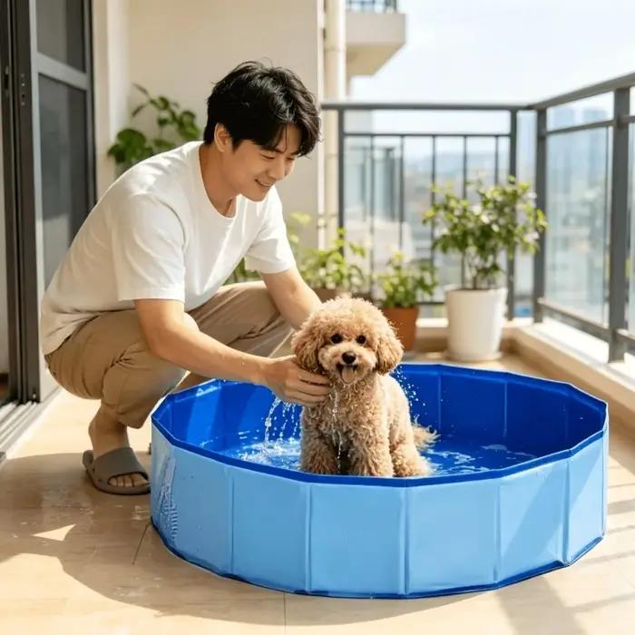 Baignoire pliable pour chien avec ensemble de brosses