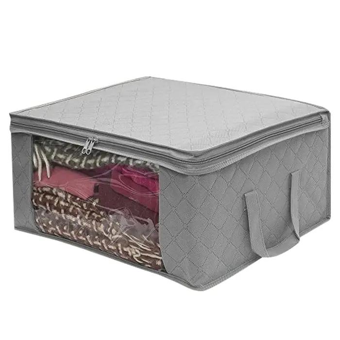 Boîte de rangement pour vêtements, sac de rangement pour vêtements, fenêtre transparente, fermeture éclair, tissu non tissé, panier à vêtements avec Foy