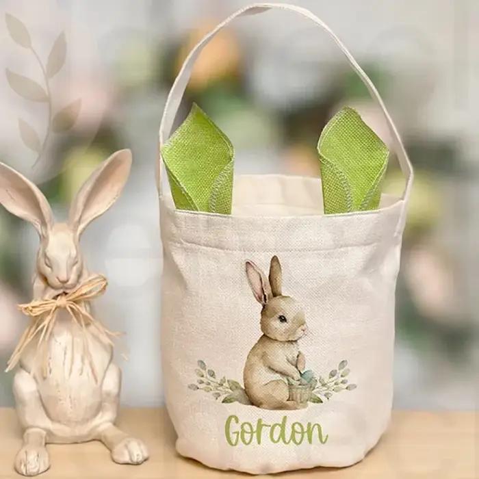 Panier de chasse aux œufs personnalisé, lapin Vintage, sac de pâques joyeux, décoration de ferme rustique, sac cadeau pour enfants, garçons et filles