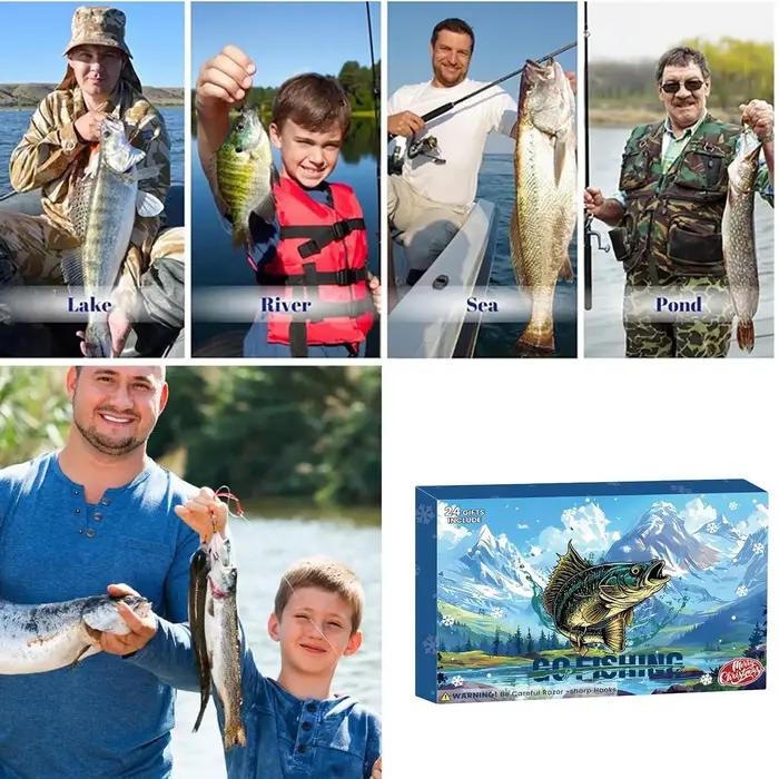 Calendrier de l'Avent de pêche 2025, boîte de compte à rebours de noël de 24 jours avec accessoires de pêche, porte-canne, pince à lèvres, cadeau pour papa et mari