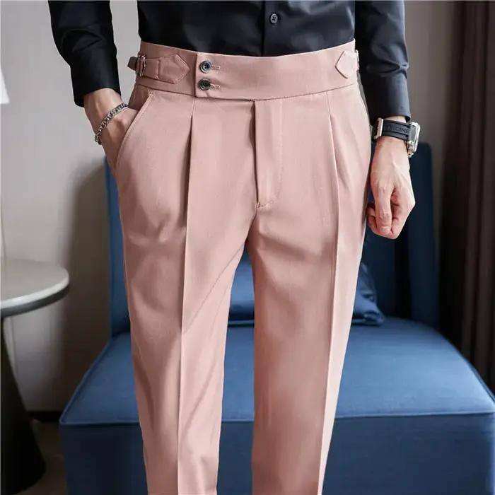 Pantalon costume homme slim fit haute taille vintage poches élégant formel business bureau
