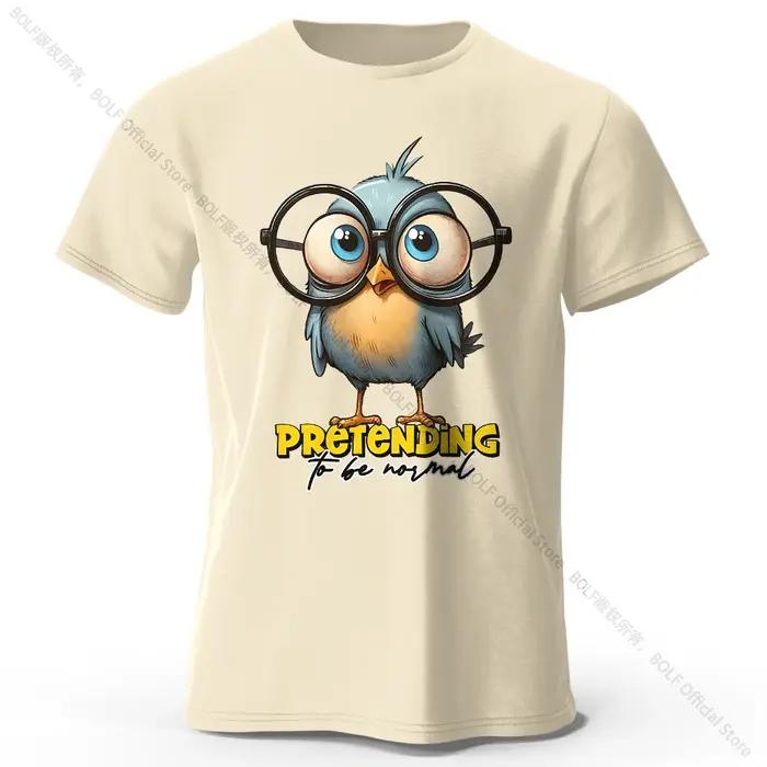 T-Shirt 100% coton imprimé dessin animé fantaisiste Bird Doodle, T-Shirt à manches courtes à col rond Ultra doux pour hommes et femmes