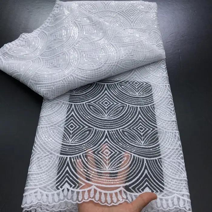 Tissu africain en dentelle Tulle et maille française blanche, 5 Yards, haute qualité, pour robe de m