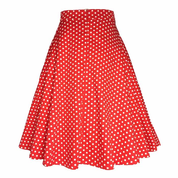 Petit rouge à pois coton femmes Sexy Midi jupe d'été Pin Up taille haute rétro Vintage Rockabilly 50