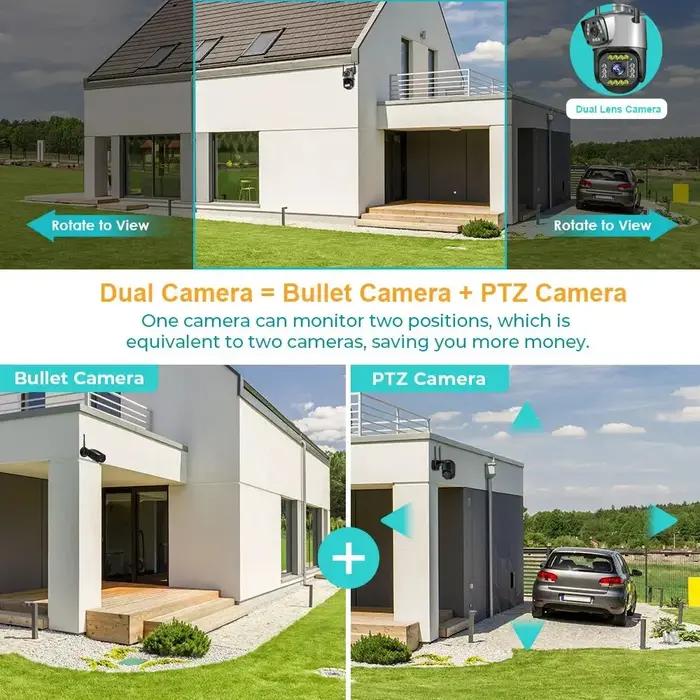 Caméra de surveillance 4G IP WiFi 8MP 4K double lentille pour extérieur avec zoom numérique