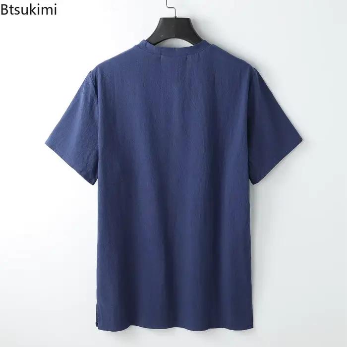 T-shirts en coton et lin à manches courtes pour hommes