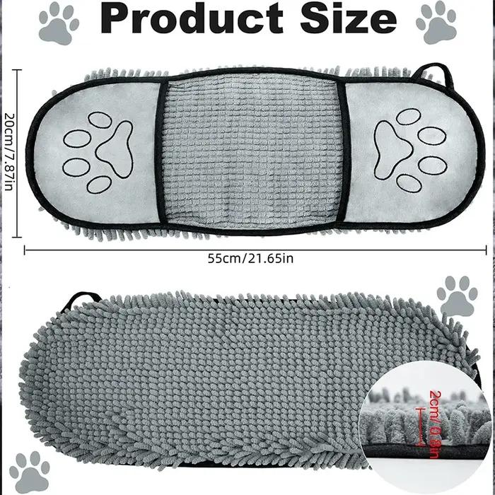 Serviette de bain en chenille pour chiens et chats avec poches pour les mains ultra-absorbante pour bains quotidiens et promenades sous la pluie
