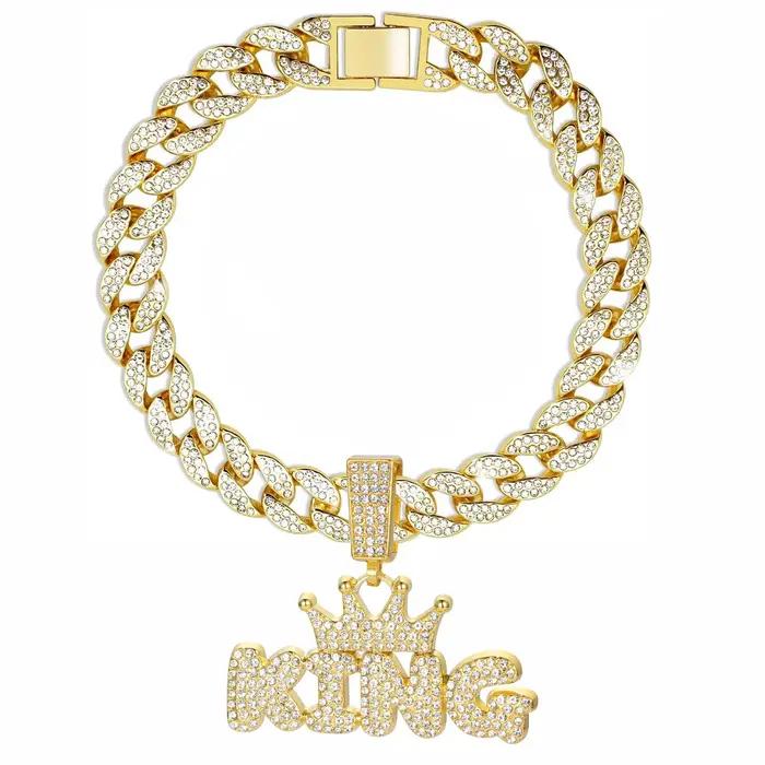 Chaîne pour chien cubaine, collier pour animaux de compagnie en alliage d'aluminium, collier doré po