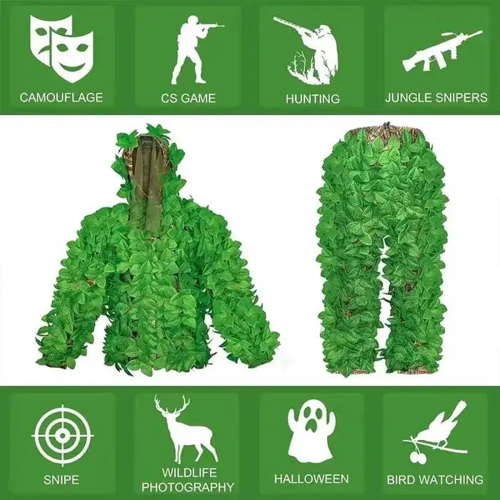Vêtements de chasse bioniques pour hommes et femmes, ghillie imbibé, feuilles CS en plein air, vêtem