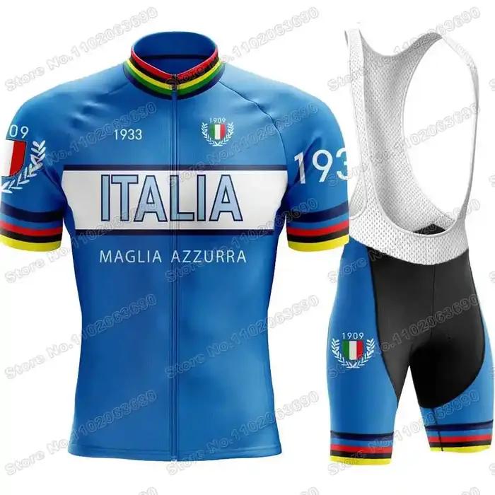 Ensemble de maillot de cyclisme de l'équipe d'Italie pour hommes, vêtements rétro, chemise de vélo de route, cuissard à bretelles trempé, uniforme d'équitation, vintage