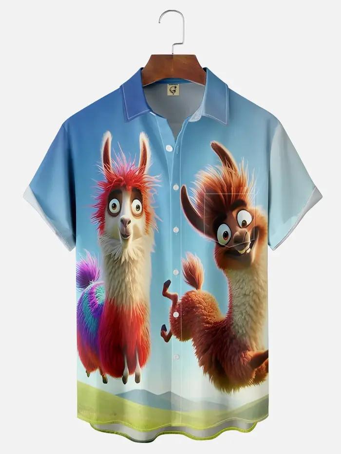 Chemise graphique animal de dessin animé pour hommes, impression 3D drôle, séchage rapide, manches c