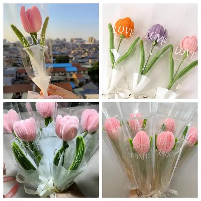 Kit d'artisanat de fleurs en tiges de chenille, 100 pièces de nettoyeurs de tuyaux pour l'artisanat, artisanat créatif d'art de bricolage pour les cadeaux de fête d'anniversaire de mariage