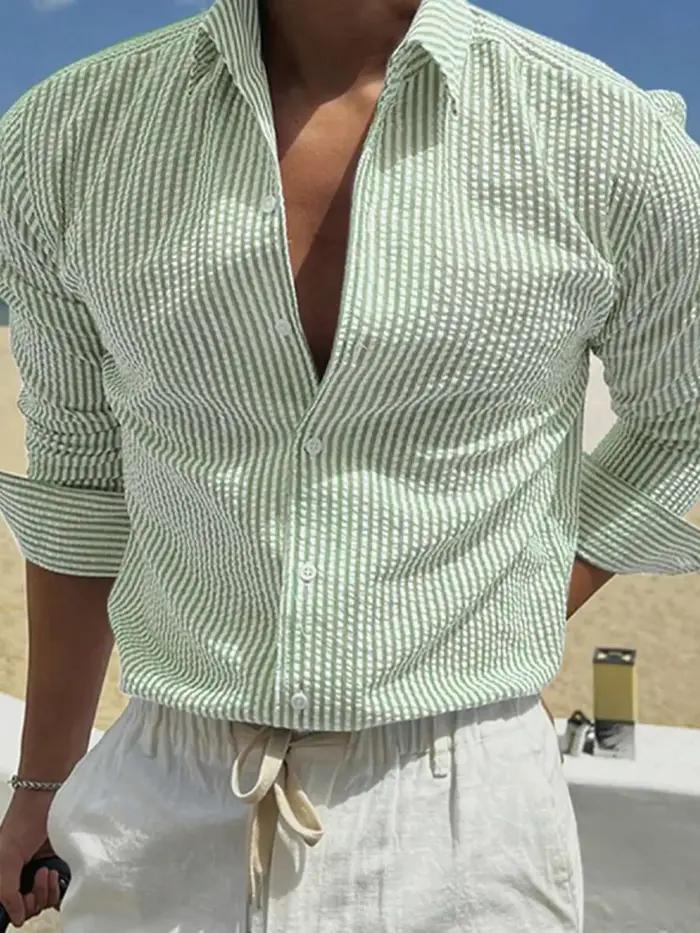 Chemise Homme Coupe Ample Rayée Polyester Décontractée Printemps Automne Activités Plein Air Occasions Spéciales