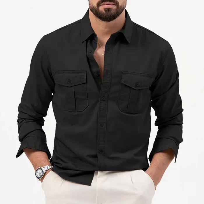 Chemise homme affaires chemises décontractées 2026 nouveauté hommes marque célèbre vêtements armée vert à manches longues Camisa Masculina