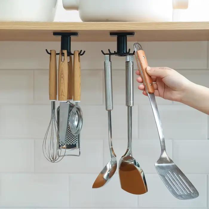 Crochets de cuisine Rotation Rack De Stockage Sans Poinçonnage Mural Ustensiles