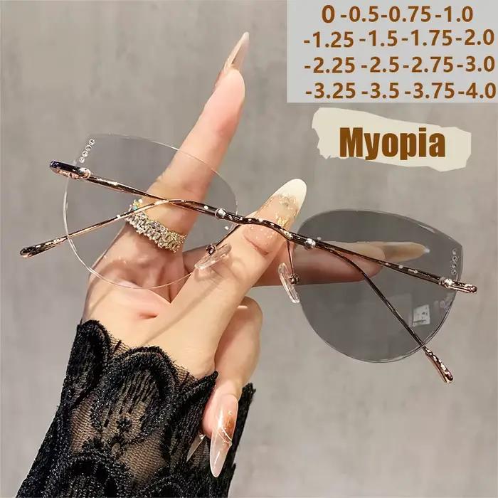 Lunettes ultralégères sans cadre pour femmes, monture de couleur changeante, pour myopie, mode chat,