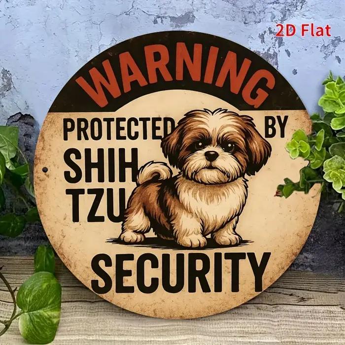 Décoration de Noël en étain "Faites Attention Au Chien" Protégé Par Un Shih Tzu Idéal Pour Fêtes Et Cadeau Occasions Spéciales