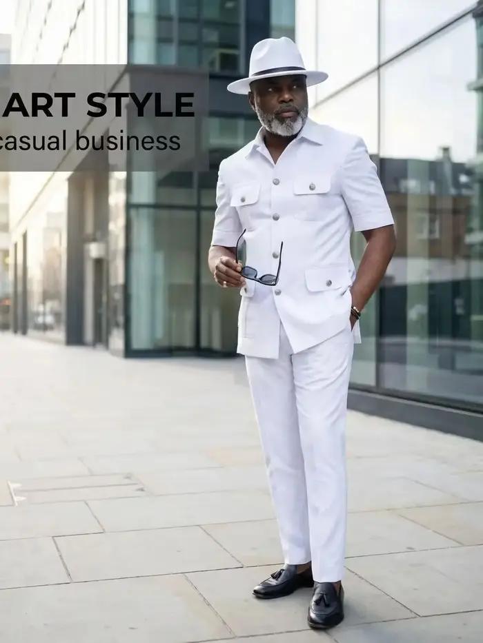 Costume blanc à simple boutonnage style africain pour homme élégant et décontracté pour mariage et événements formels toutes saisons