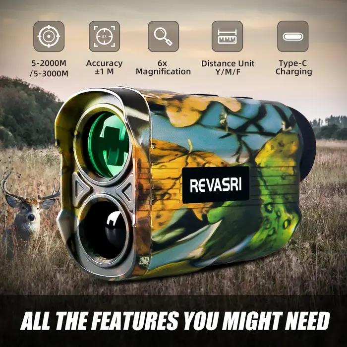 Télémètre Laser de Chasse REVASRI 1000 Yards avec Batterie Rechargeable - Monoculaire Télémètre de Chasse - Mesureur de Distance pour Activités Plein Air Occasions Spéciales