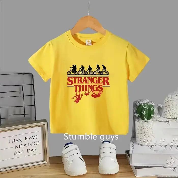 T-shirt d'été pour enfants, motif dessin animé mignon, imprimé Stranger Things, vêtements pour garço