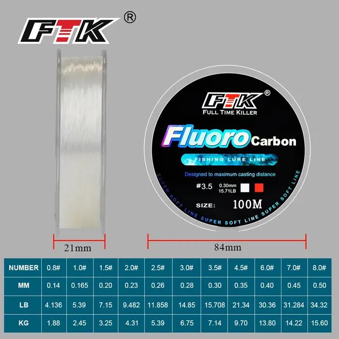 FTK 100M ligne de pêche à revêtement fluorocarbone 4.14LB-34.32LB ligne de Leader Monofilament en Fi
