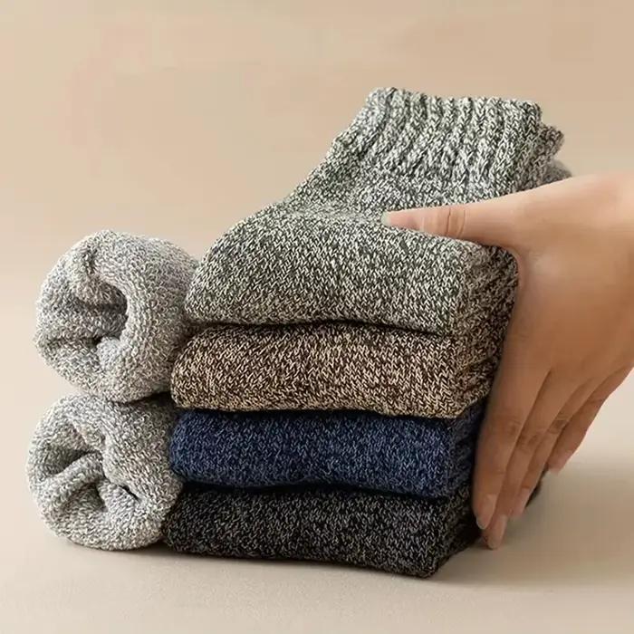 Lot de 5 paires de chaussettes homme en laine mérinos extra épaisses - Chaussettes de randonnée thermiques pour temps froid