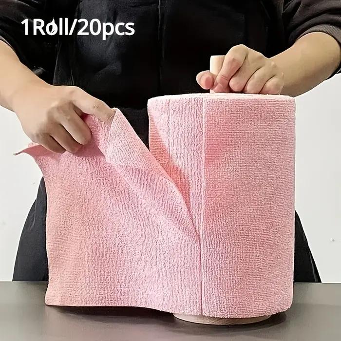 1 rouleau/20 chiffons de nettoyage en microfibre réutilisables - serviettes de cuisine