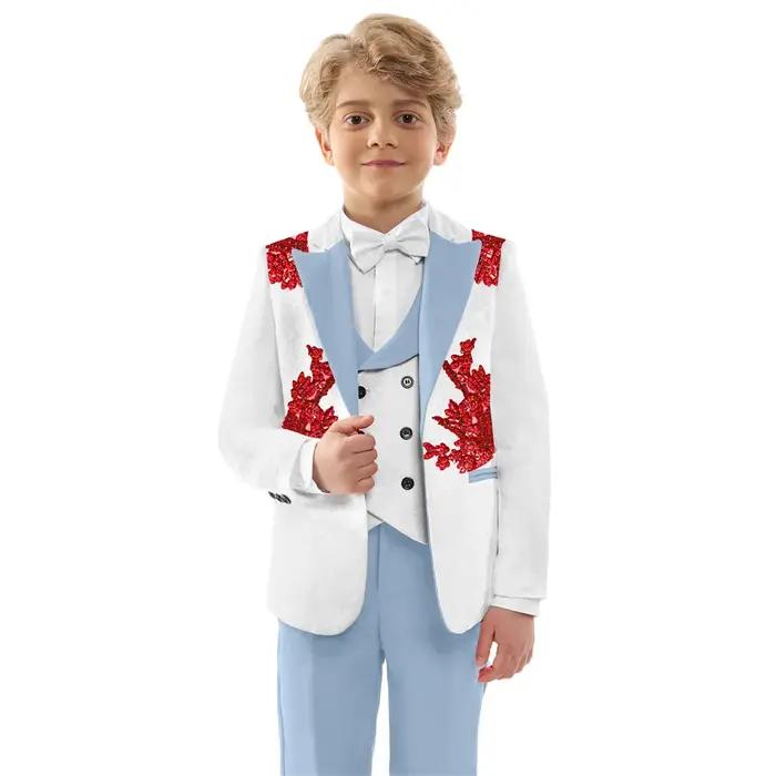 Costumes Jacquard mignons pour filles 7-13 ans, blazer, gilet, pantalon et noeud papillon pour occasions spéciales mariage anniversaire