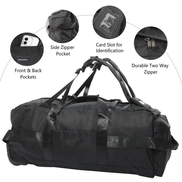Sac de sport roulant 80L avec roulettes Sac de voyage pliable robuste de 31 pouces Bagage à roulette