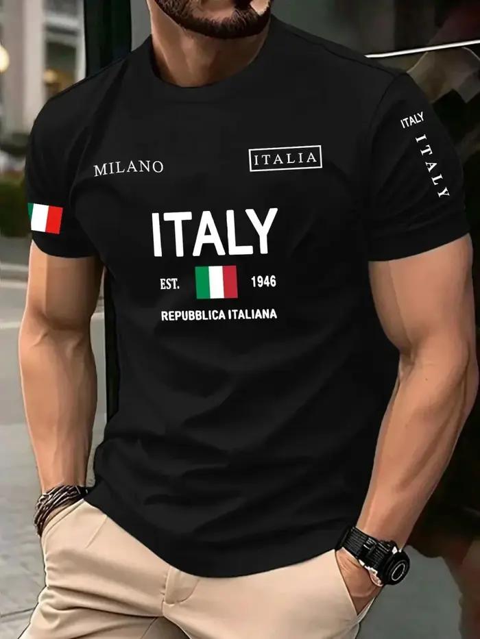 T-shirt d'été pour hommes européens et américains, imprimé lettres Milan, doux et respirant, col ron