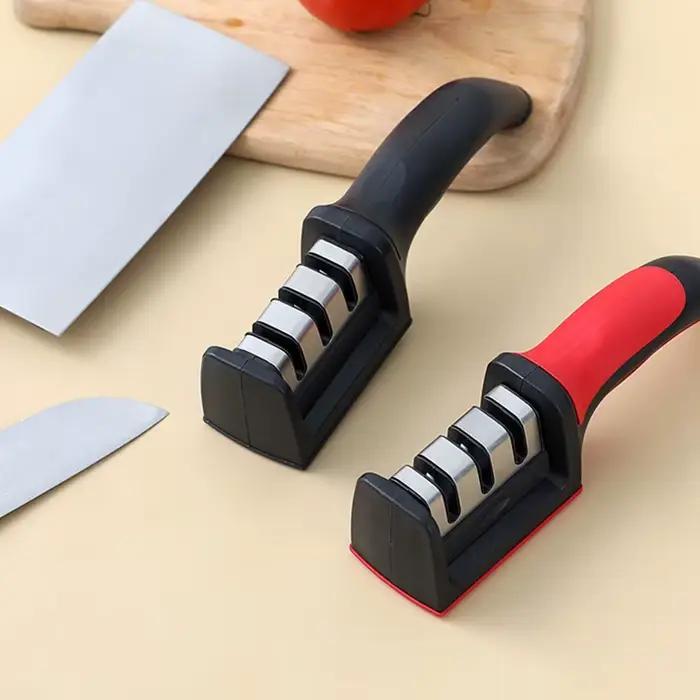 Aiguiseur de couteau multifonction à 3 étapes en céramique antidérapant pour couteaux de cuisine et accessoires pour passionnés de gastronomie