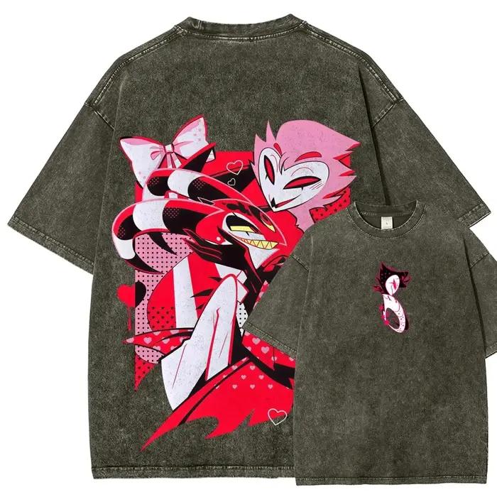 T-shirt délavé Helluva Boss, vêtements originaux, nouveau modèle, T-shirt Anime, vêtements toute l'année, pour couples, grande taille, unisexe, T-shirt classique