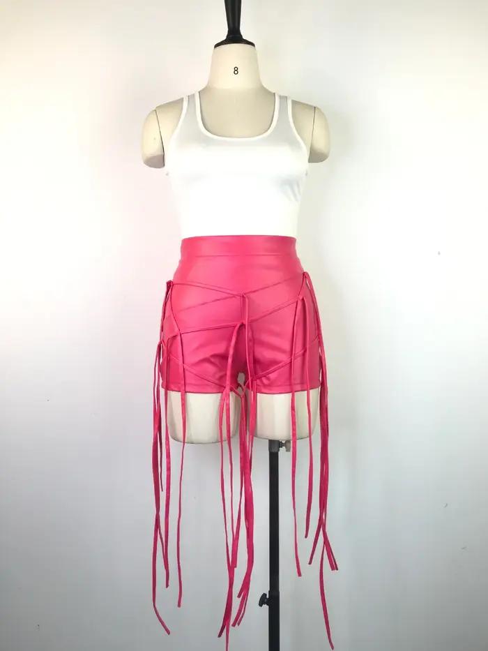 Wetlook-Mini short sexy en cuir PU pour femmes, taille haute, à lacets dans le dos, pour cocktail de