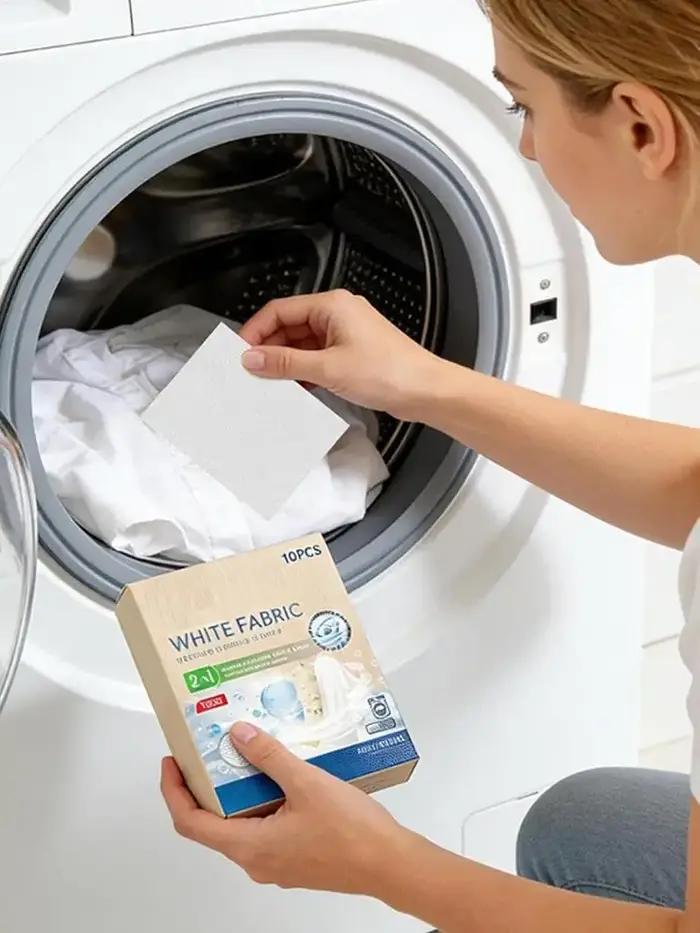 10 Feuilles de Blanchissant Textile Blanc pour Lave-Linge – Restaure la Blancheur du Coton