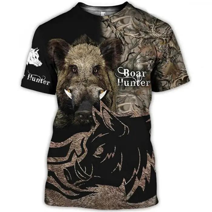 T-shirt pour homme à imprimé 3D de sanglier camouflage