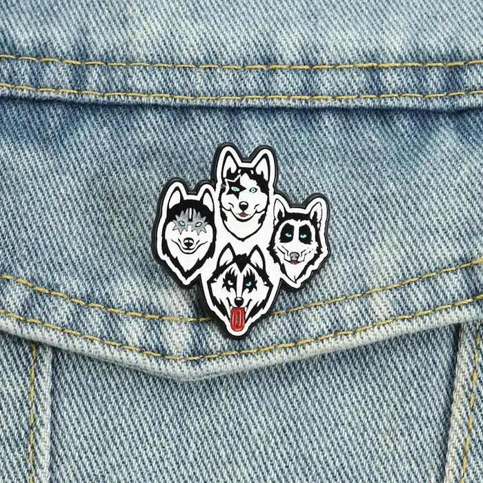 Broches en émail « Siberian Husky Kiss Dog Band », badges de revers sur le thème de la musique rock and roll, bijoux animaux de dessin animé mignons, cadeau pour amis