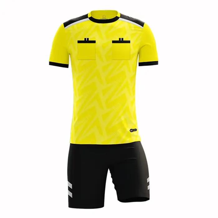 Uniforme d'arbitre professionnel homme maillot de football court pantalon short chemise ensemble costume survêtement de poche polyesters tricoter occassions sportives