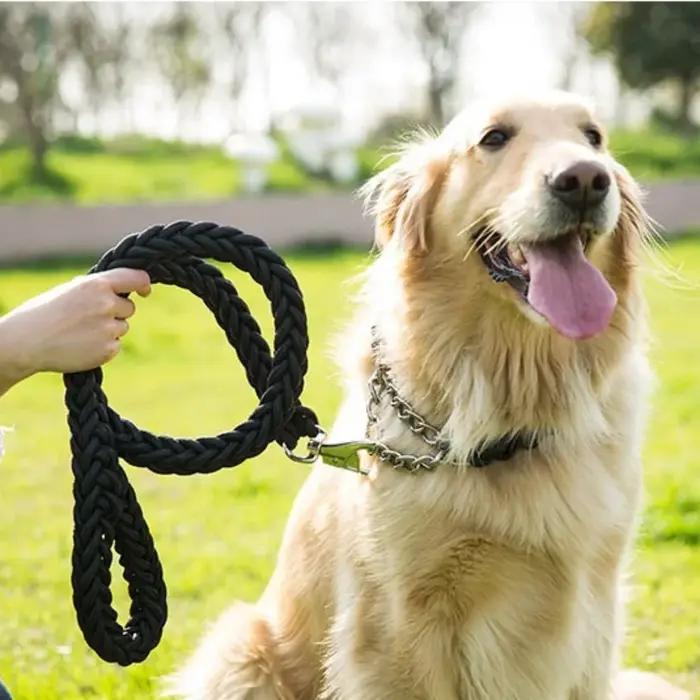 Laisse pour chien tressée à 8 brins, robuste : laisse tactique anti-traction pour races moyennes/grandes, réglable et réfléchissante