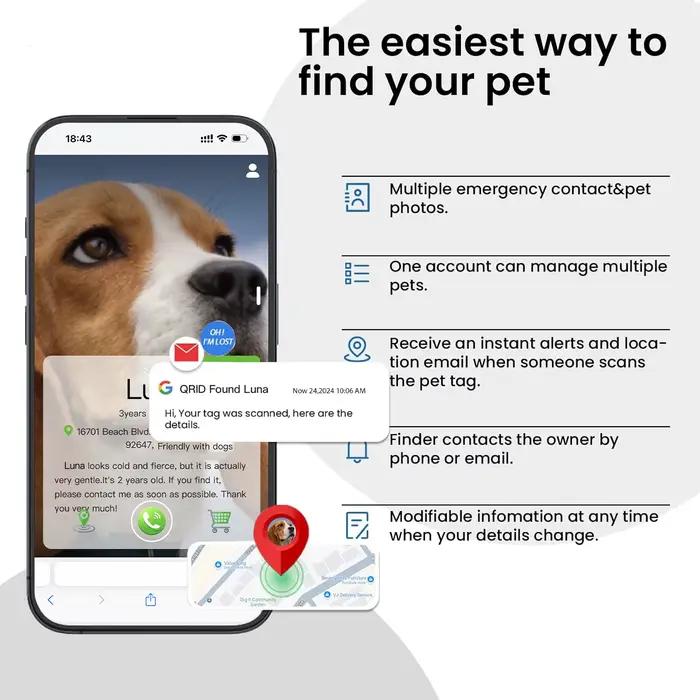 Étiquette d'identification pour animaux de compagnie avec QR code