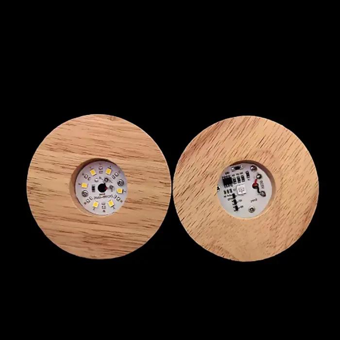 Base d'affichage de lumière LED ronde en bois à piles de 8cm, support de lampe de Table 3D, Base de