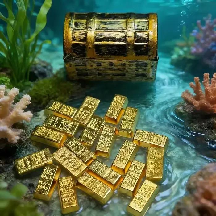 1 ensemble de mini-coffres au trésor de pirate avec pièces et lingots d'or - Décorations d'aquarium en métal pour Halloween et Noël, décorations pour aquarium, structure en métal robuste, design réali