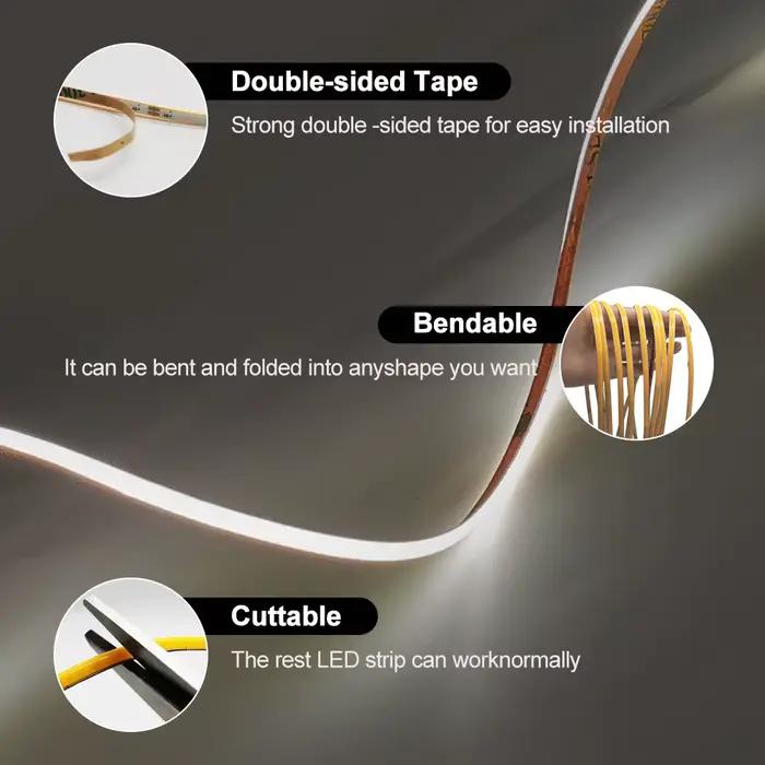 Bande LED COB Ultra fine de 2.7mm, 480 diodes/m, haute densité, Flexible, Super mince, lumière FOB,