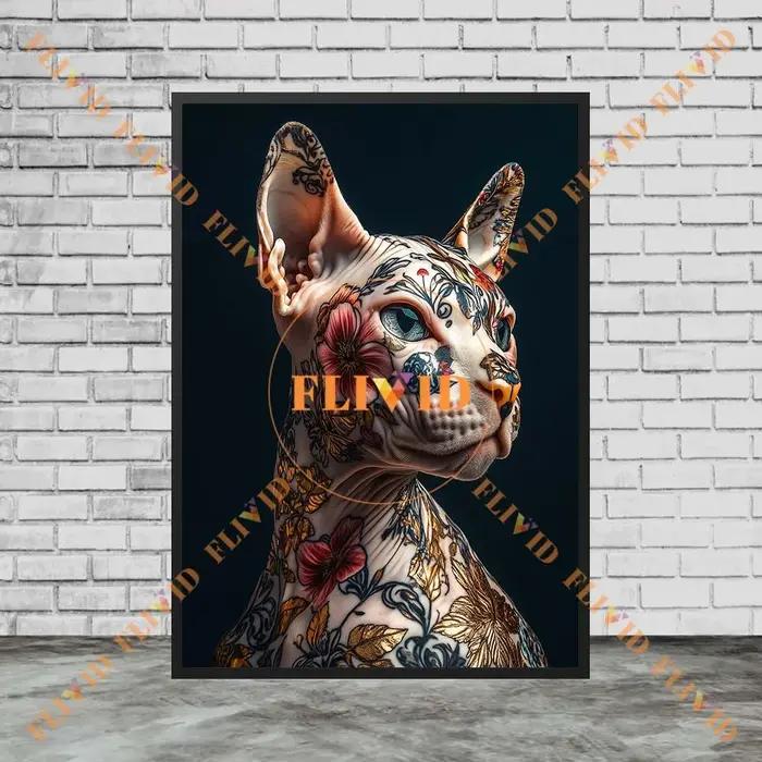 Affiche murale abstraite avec tatouage de chien et chat impression sur toile moderne sans cadre pour décoration de salon chambre enfants cadeau original