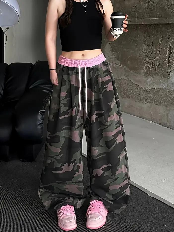 Pantalon décontracté rose tendance à taille haute, imprimé camouflage 3D, séchage rapide, respirant,